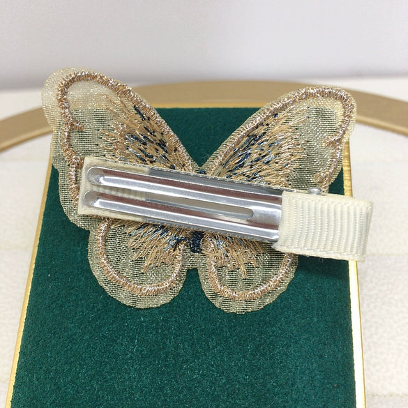 Alloy Freshwater Pearl Hairpin Duckbill Clip With Embroidery Butterfly Design For Women