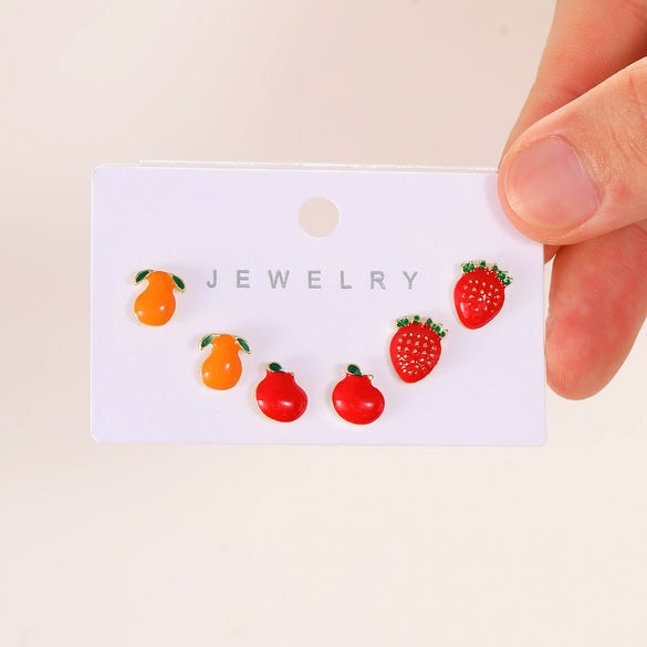 Alloy Fruit Earrings Cute Cartoon Cherry Watermelon Strawberry Electroplated For Women