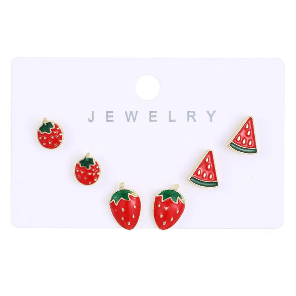 Alloy Fruit Earrings Cute Cartoon Cherry Watermelon Strawberry Electroplated For Women