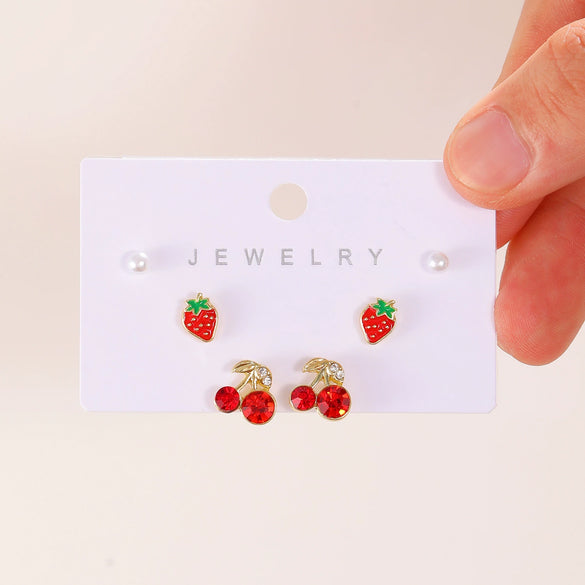 Alloy Fruit Earrings Cute Cartoon Cherry Watermelon Strawberry Electroplated For Women