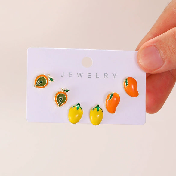 Alloy Fruit Earrings Cute Cartoon Cherry Watermelon Strawberry Electroplated For Women