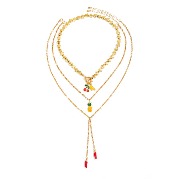 Alloy Fruit Fivepointed Star Beaded Necklace For Women With Electroplating