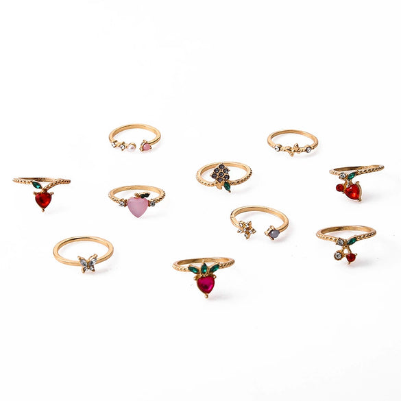 Alloy Fruit Series Apple Peach Strawberry Cherry Butterfly Grape Fun Unisex Rings With Geometric Pattern And Electroplating Treatment