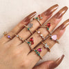 Alloy Fruit Series Apple Peach Strawberry Cherry Butterfly Grape Fun Unisex Rings With Geometric Pattern And Electroplating Treatment