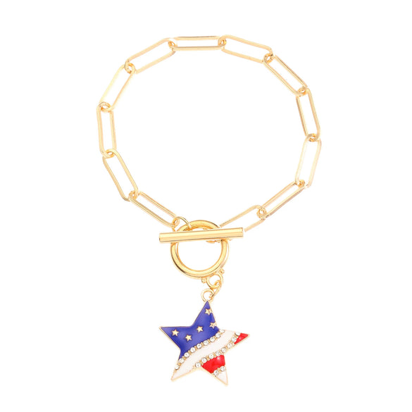 Alloy Geometric American Flag Fivepointed Star Chain Bracelet Electroplated Unisex