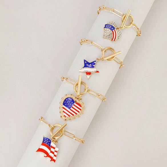 Alloy Geometric American Flag Fivepointed Star Chain Bracelet Electroplated Unisex