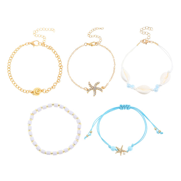 Alloy Geometric And Animal Style Handmade Beaded Chain Conch Starfish Bracelet For Women