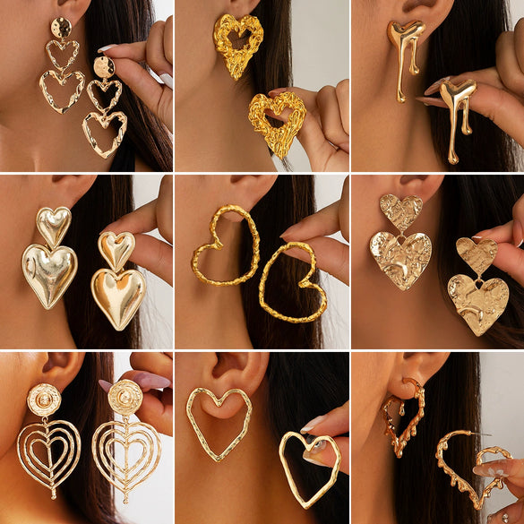 Alloy Geometric And Heart Shape Liquid Love Tassel Earrings For Women With Electroplating