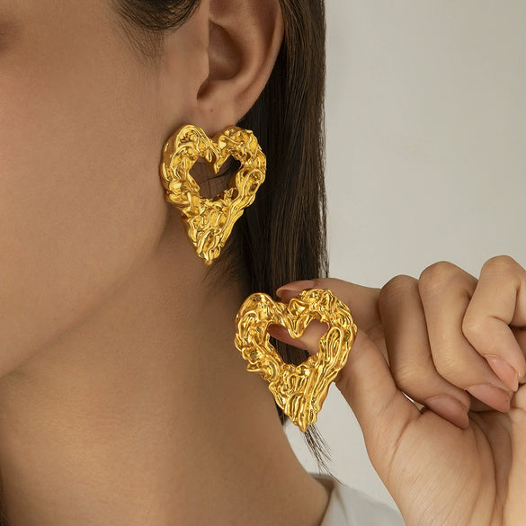 Alloy Geometric And Heart Shape Liquid Love Tassel Earrings For Women With Electroplating