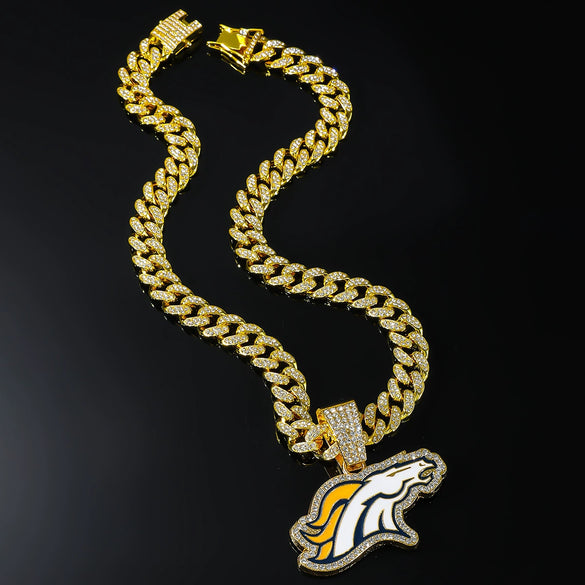 Alloy Geometric Animal Wolf Pendant Cuban Chain Necklace For Men With Diamond