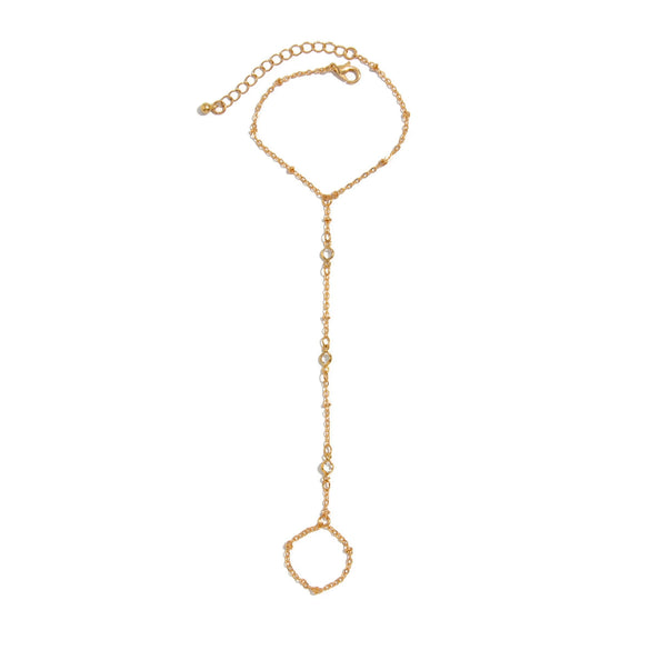 Alloy Geometric Asymmetrical Open Crystal Chain Stacked Finger Bracelet For Women With Electroplating