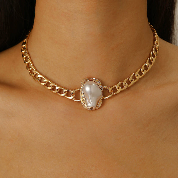 Alloy Geometric Baroque Pearl Collar Choker Necklace With Electroplating For Women
