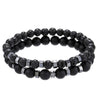 Alloy Geometric Black Frosted Lava Volcanic Stone Handmade Unisex Elastic Bracelet Set