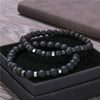 Alloy Geometric Black Frosted Lava Volcanic Stone Handmade Unisex Elastic Bracelet Set