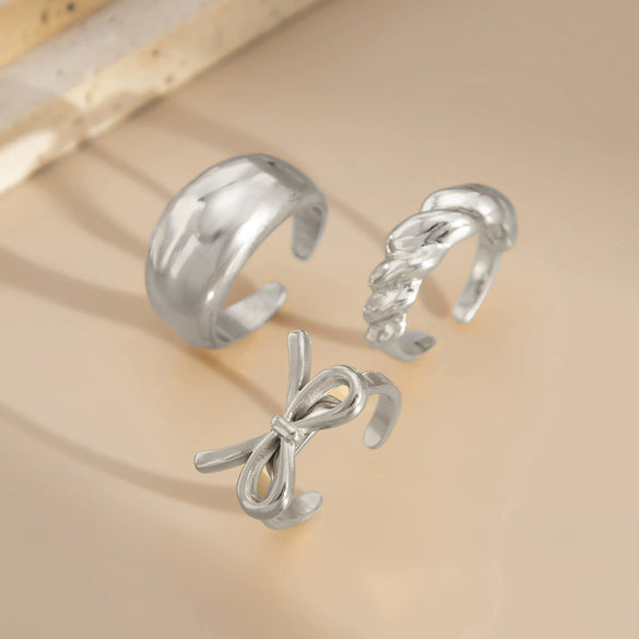 Alloy Geometric Bow Opening Finger Ring For Women With Electroplating Design