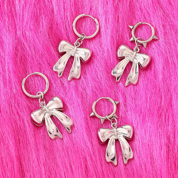 Alloy Geometric Bow Swirl Rivet Gothic Punk Style Women's Earrings Electroplated