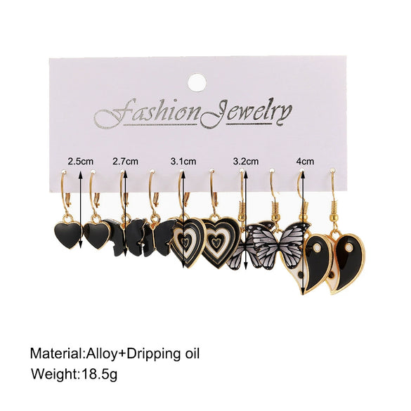 Alloy Geometric Butterfly And Peach Heart Pendant Earrings With Electroplating