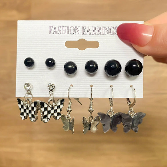 Alloy Geometric Butterfly And Peach Heart Pendant Earrings With Electroplating