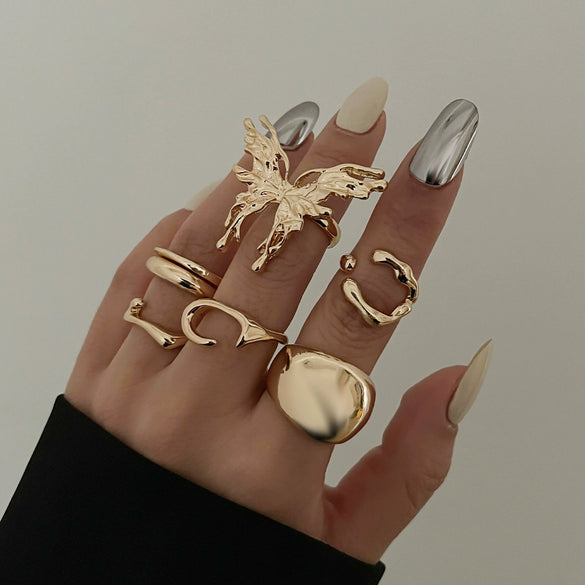 Alloy Geometric Butterfly Irregular Ring Electroplated For Women