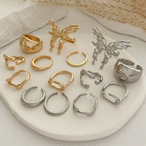 Alloy Geometric Butterfly Irregular Ring Electroplated For Women