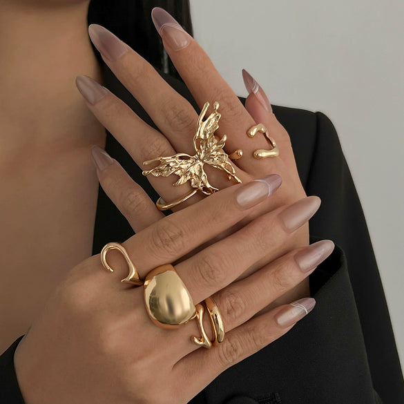 Alloy Geometric Butterfly Irregular Ring Electroplated For Women