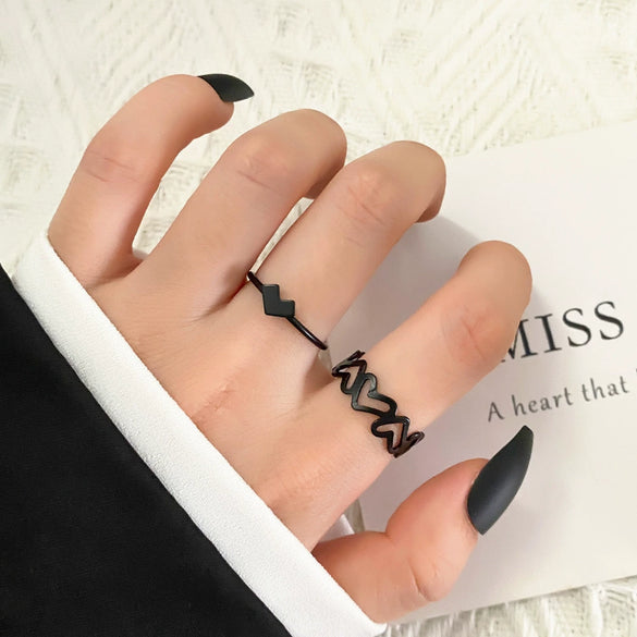 Alloy Geometric Butterfly Opening Multijoint Ring Set With Precious Stones Unisex