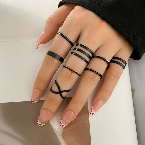Alloy Geometric Butterfly Opening Multijoint Ring Set With Precious Stones Unisex