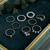 Alloy Geometric Butterfly Pearl Ring Electroplating Unisex 9Piece Set