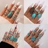 Alloy Geometric Carved Feather Women's Retro Ring Set With Electroplating
