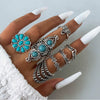 Alloy Geometric Carved Feather Women's Retro Ring Set With Electroplating