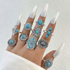Alloy Geometric Carved Feather Women's Retro Ring Set With Electroplating