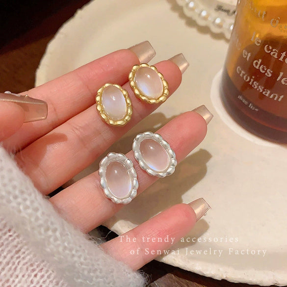 Alloy Geometric Cat's Eye Stone Women's Electroplated Earrings