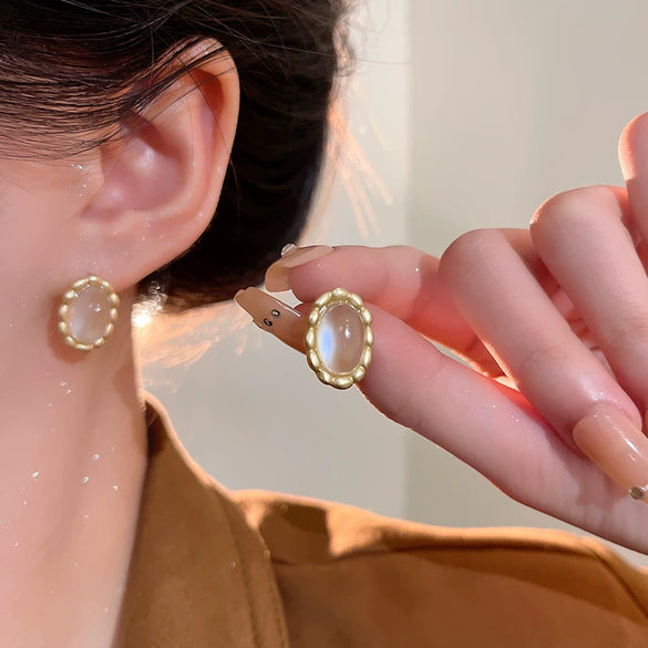 Alloy Geometric Cat's Eye Stone Women's Electroplated Earrings