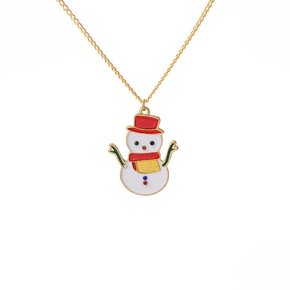Alloy Geometric Christmas Cartoon Elk Snowman Bell Pendant Necklace For Women