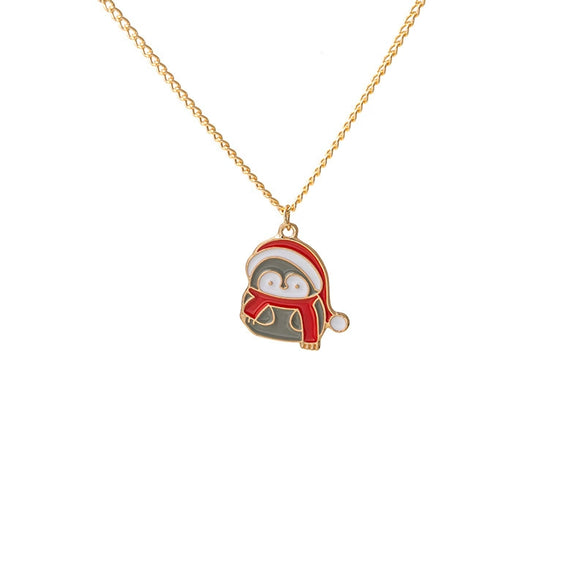 Alloy Geometric Christmas Cartoon Elk Snowman Bell Pendant Necklace For Women