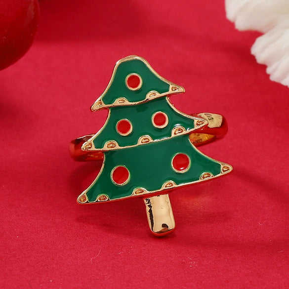 Alloy Geometric Christmas Ring For Women With Dripping Oil Treatment