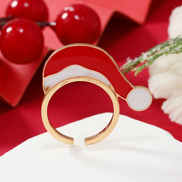 Alloy Geometric Christmas Ring For Women With Dripping Oil Treatment