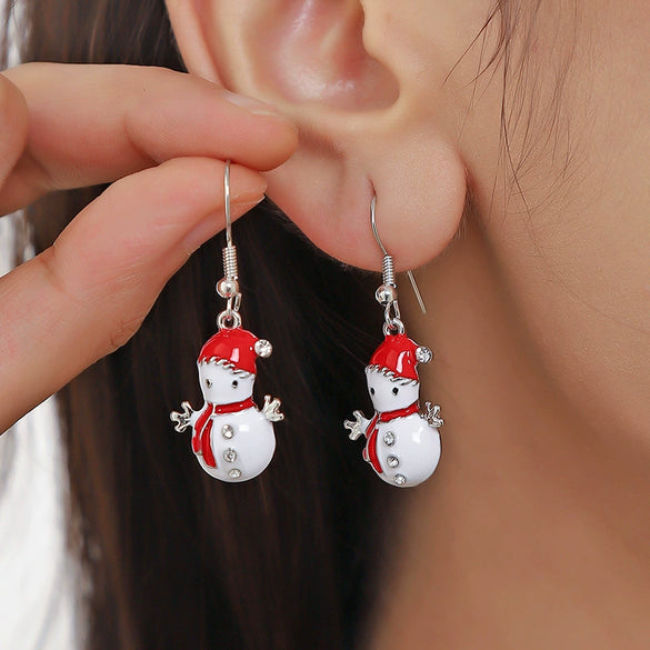 Alloy Geometric Christmas Snowman Doll Earrings For Women With Diamond Design