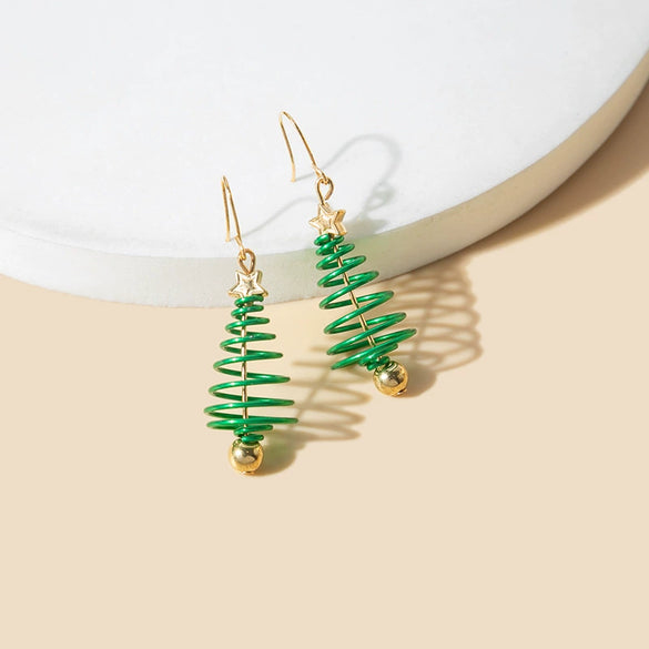 Alloy Geometric Christmas Tree Hollow Earrings Electroplated For Women