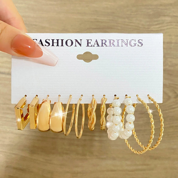 Alloy Geometric Circle Pearl Butterfly Exaggerated Twisted Women Earrings Electroplated