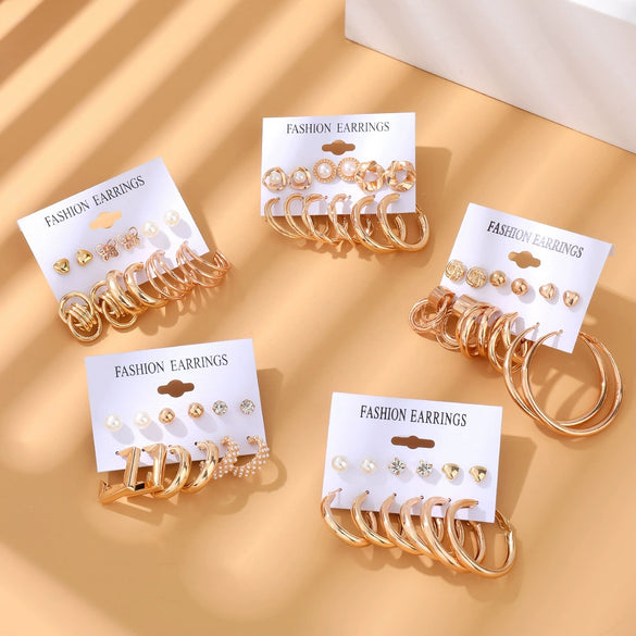 Alloy Geometric Circle Pearl Butterfly Exaggerated Twisted Women Earrings Electroplated