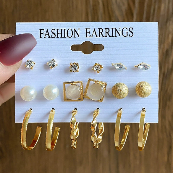 Alloy Geometric Circle Pearl Butterfly Exaggerated Twisted Women Earrings Electroplated