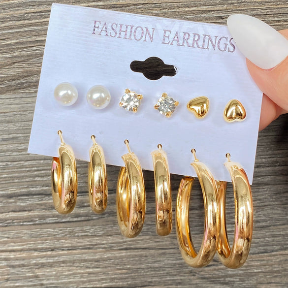 Alloy Geometric Circle Pearl Butterfly Exaggerated Twisted Women Earrings Electroplated