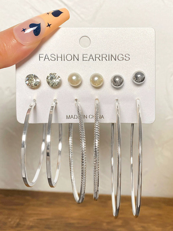 Alloy Geometric Circle Pearl Butterfly Exaggerated Twisted Women Earrings Electroplated