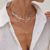 Alloy Geometric Cross Pendant Necklace With Snake Bone Chain Electroplating Hiphop Design For Women