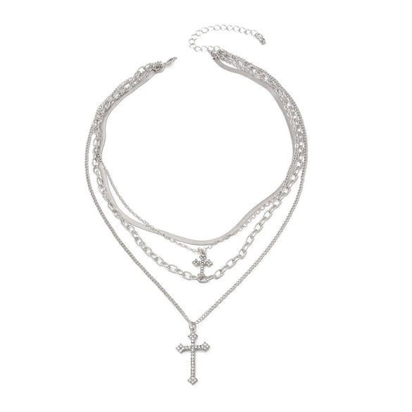 Alloy Geometric Cross Pendant Necklace With Snake Bone Chain Electroplating Hiphop Design For Women