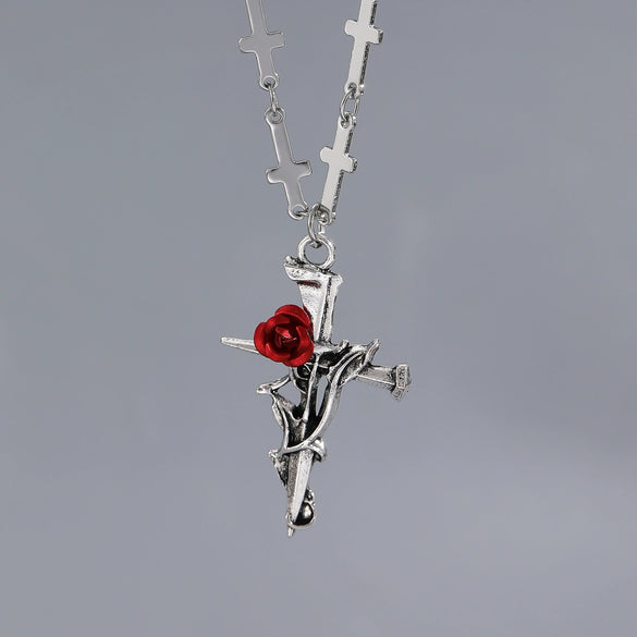 Alloy Geometric Cross Rose Necklace Electroplating Gothic Punk Rock Vintage Style