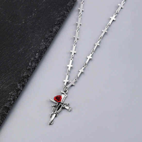 Alloy Geometric Cross Rose Necklace Electroplating Gothic Punk Rock Vintage Style