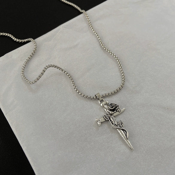Alloy Geometric Cross Rose Necklace Electroplating Gothic Punk Rock Vintage Style