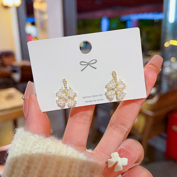 Alloy Geometric Crystal Lucky Grass Women's Earrings Jewelry